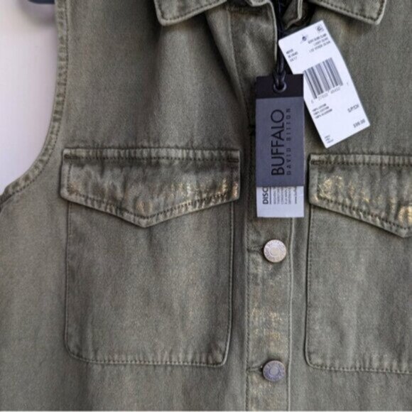 Gold Buffalo David Bitton green canvas button down vest - Picture 2 of 6